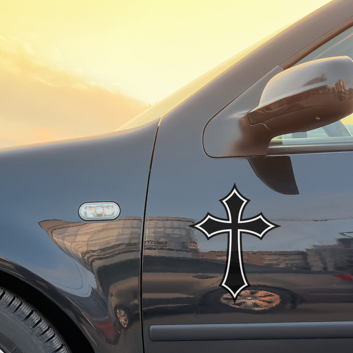 Latin Gothic Cross Sticker Decal – for Car Bike Helmet