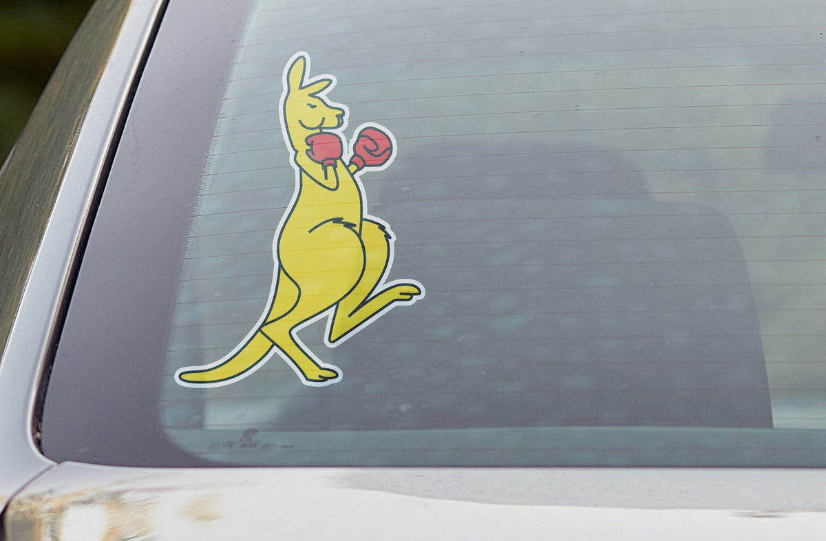 Boxing Kangaroo Decal Sticker Aussie Green Gold Car Ute 4x4 — shown applied