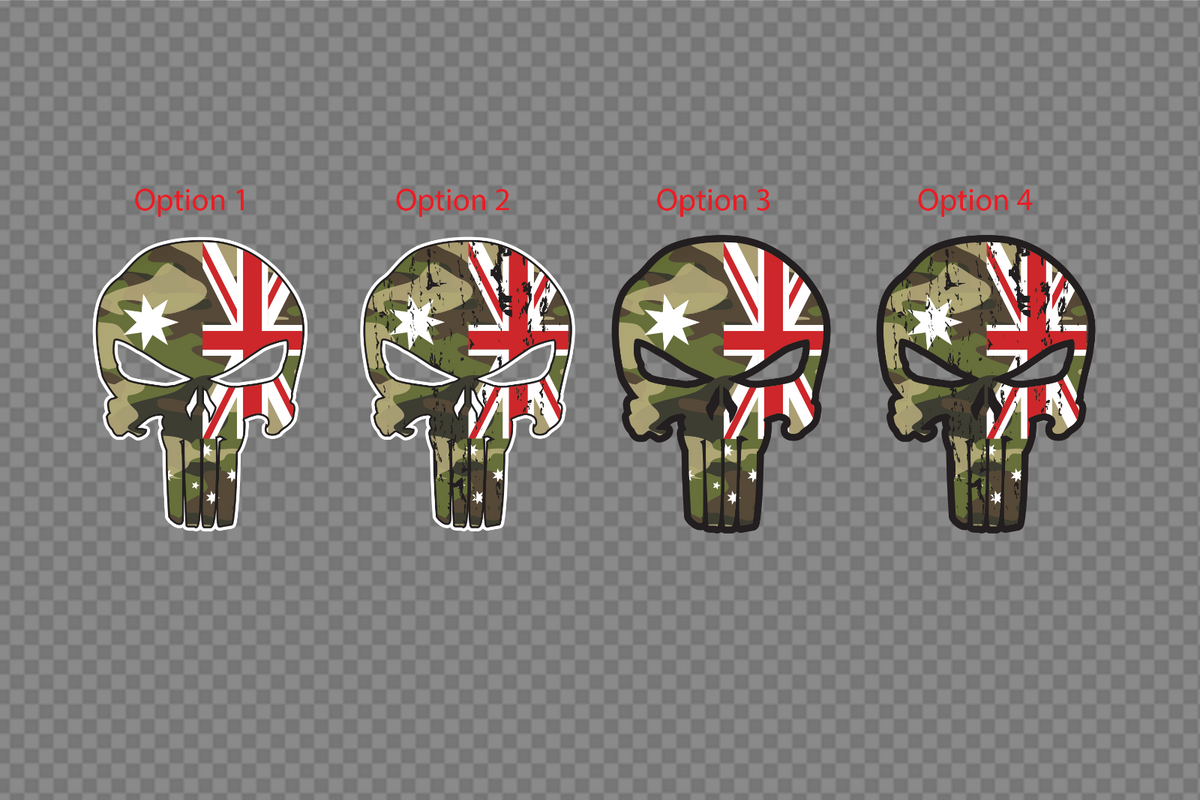 Punisher Skull Australian Flag Distressed Military Camo Veteran Decal Sticker by OZ DECO