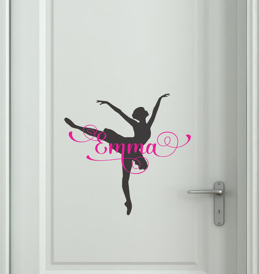 Custom Ballerina Ballet Name Door Sticker Decal — shown applied