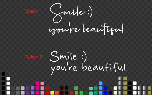 Smile You are beautiful Mirror Decal Sticker Inspirational Vinyl Wall Door Decal — shown applied
