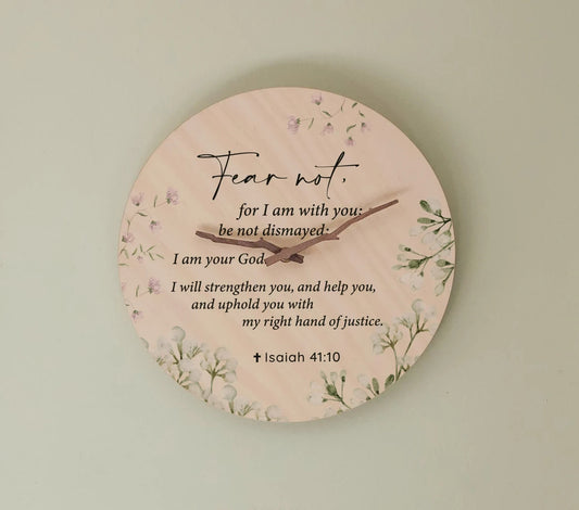 Bible Verse Wall Clock Isaiah 41:11 Fear Not Christian Wood Clock Wall decor — shown applied