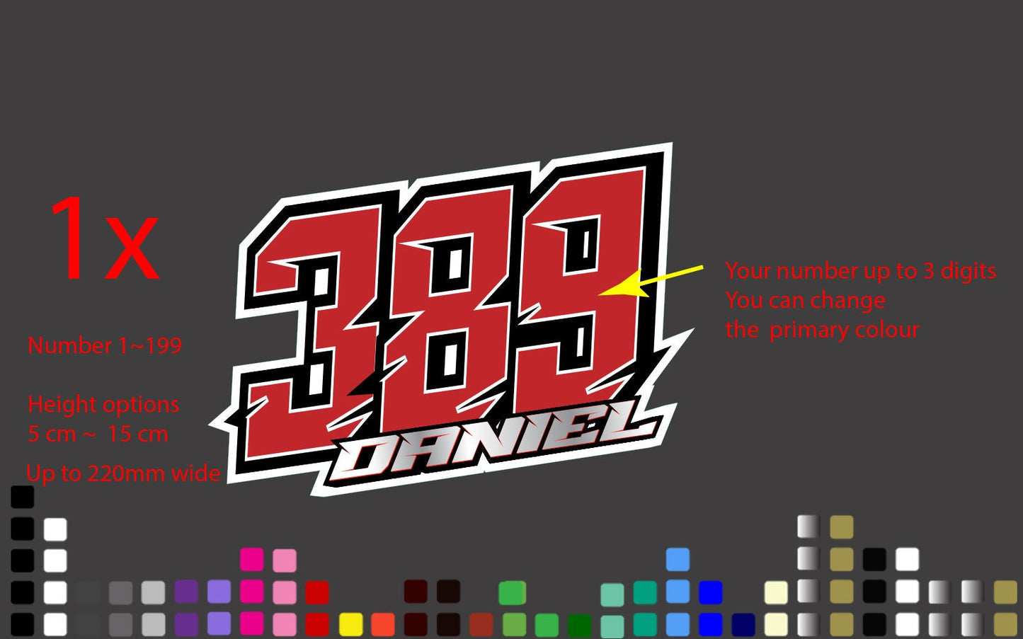 Custom Racing Number Decal: Personalized Vinyl Sticker, Motocross Dirt Bike – view 2