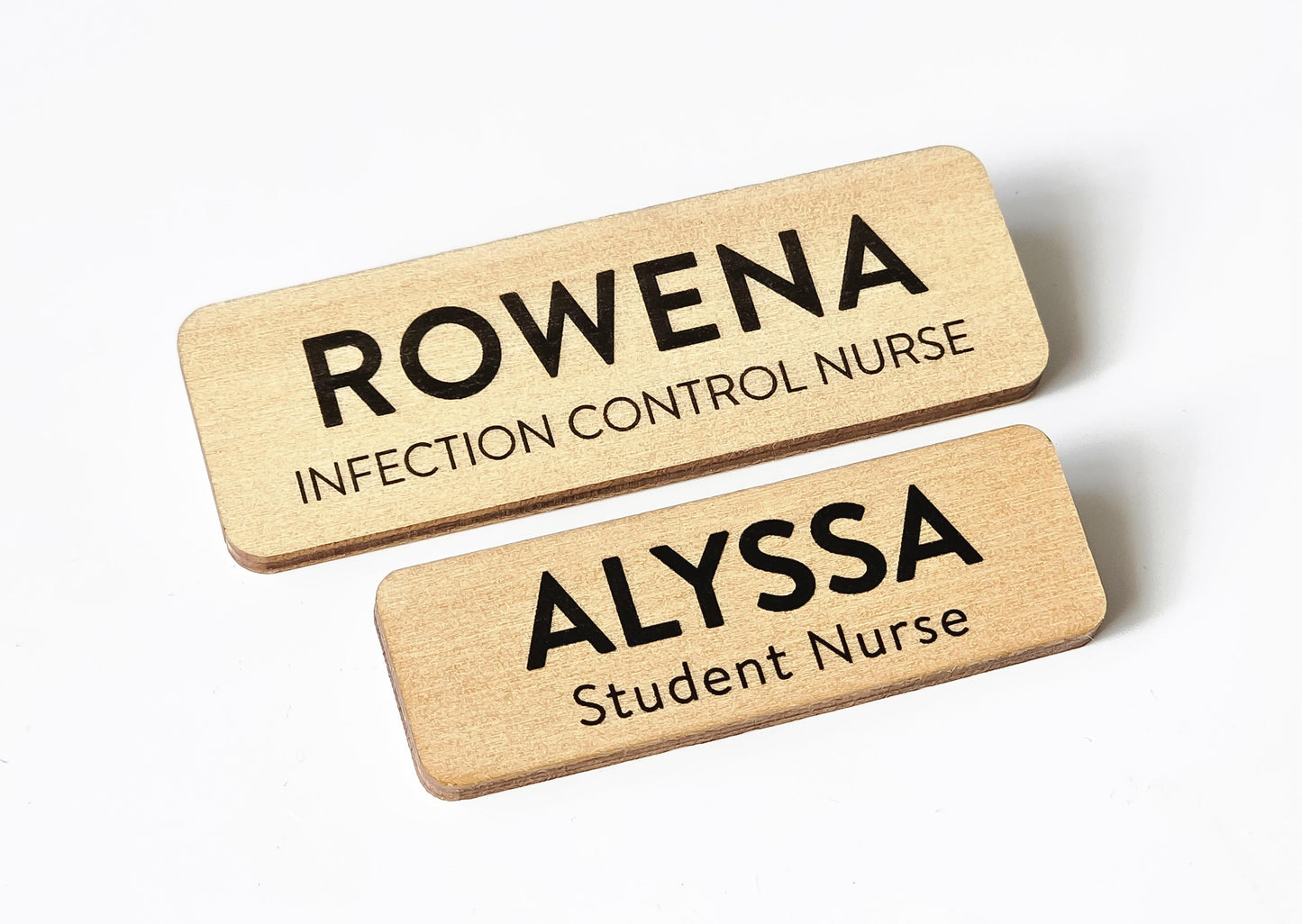 Custom Wooden Name Badge: UV Printed, Pin or Magnetic Fastener – view 5