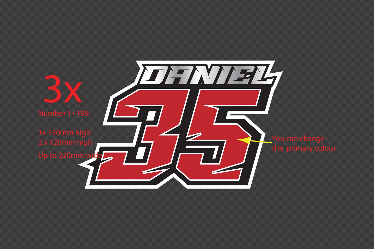 Custom Racing Number Decals - Motocross Bike Vinyl Stickers - 3 Pack – view 2