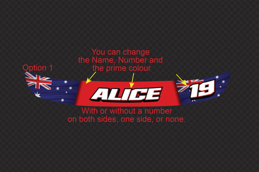 Custom Australian Flag Helmet Visor Decals: Racing Name & Number (300mm) – view 2