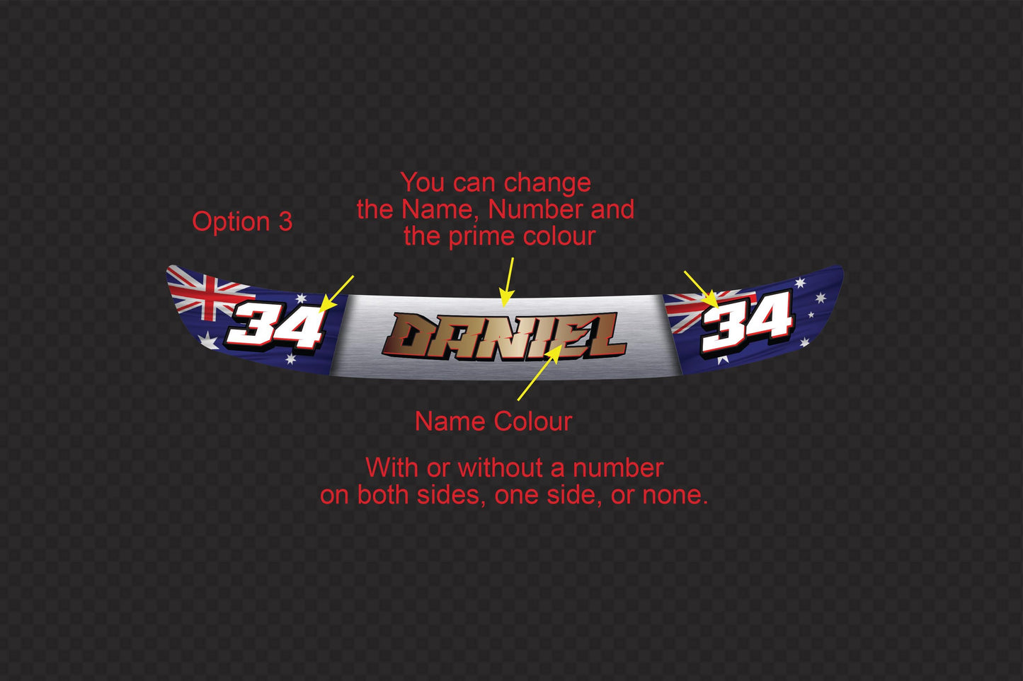 Custom Australian Flag Helmet Visor Decals: Racing Name & Number (300mm) – view 4