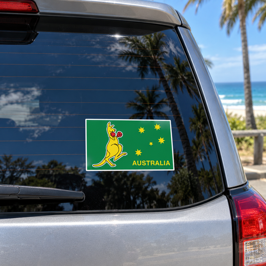 Boxing kangaroo Australia flag sticker on a 4WD rear window