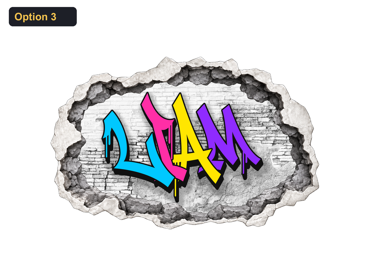 Option 3 graffiti name on concrete cracked wall sticker