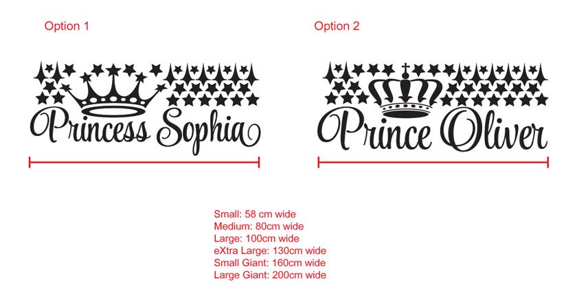 Custom Name Princess Prince Crown Stars Personalised Wall Decal Sticker Removable