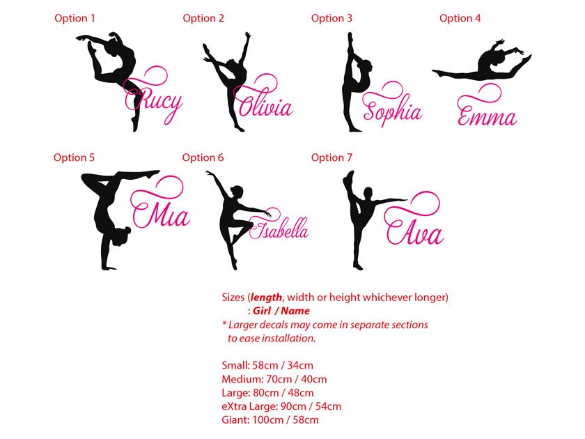 Gymnastics Girl Name Wall Sticker Personalized Decal Gift for Gymnast