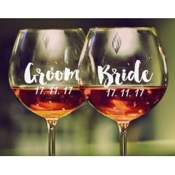 1 x Custom Name Date Wedding Wine Glass Mug Cup Decal Sticker Bridal Party Gift