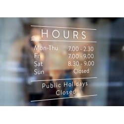 Custom Opening Hours Window Decal Weekdays Weekend Facebook Instagram_simple