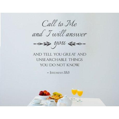 Jeremiah 33:3 Cal to me I will answer Bible Christian Wall Decal Sticker