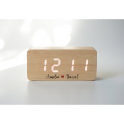 Personalised Wooden LED Digital Alarm Clock photo text X-mas Annivery Wedding Gift