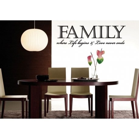 FAMILY WHERE LIFE BEGINS & LOVE NEVER ENDS WALL VINYL DECAL STICKER 