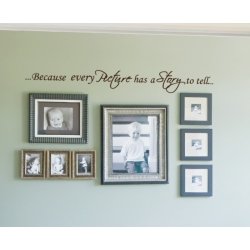 BECAUSE EVERY PICTURE HAS A STORY TO TELL QUOTE LETTERING WALL VINYL DECAL 