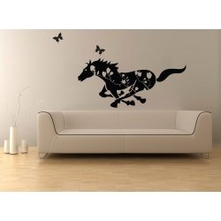 GALLOPING HORSE IN BLOOMS REMOVABLE FEATURE WALL DECAL VINYL STICKER