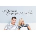 ALL BECAUSE TWO PEOPLE FELL IN LOVE WALL Gallery DECAL VINYL LETTERING STICKER REMOVABLE