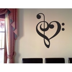 Music Heart Beat Love Treble Bass Clef Removable Wall Tattoo Sticker Decal