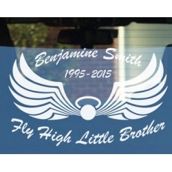 Fly High...Custom Memorial Car Sticker RIP Decal Wings
