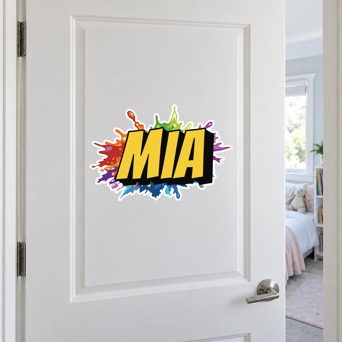 Graffiti name sticker applied to a bedroom door