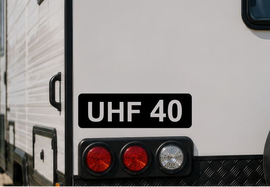 Custom UHF 10 18 40 or Personalised Channel Decal Sticker for Caravan, 4WD & Ute