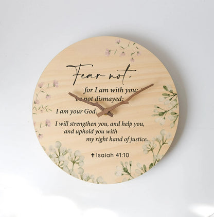 Bible Verse Wall Clock Isaiah 41:11 Fear Not Christian Wood Clock Wall decor — product photo