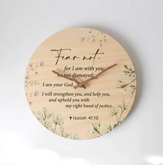 Bible Verse Wall Clock Isaiah 41:11 Fear Not Christian Wood Clock Wall decor — product photo