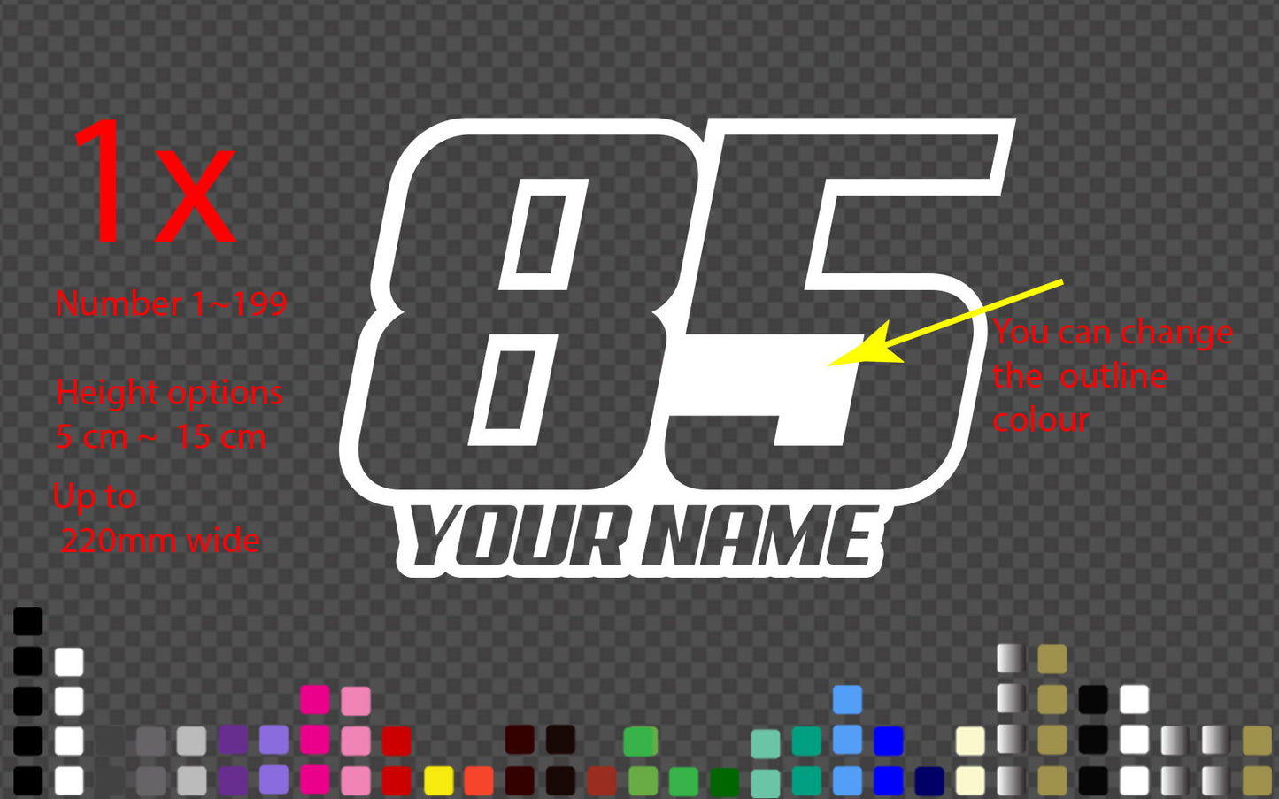 Custom Race Number Name Decal Sticker Motocross MX Dirt Bike Kart 2-15cm Vinyl — product photo