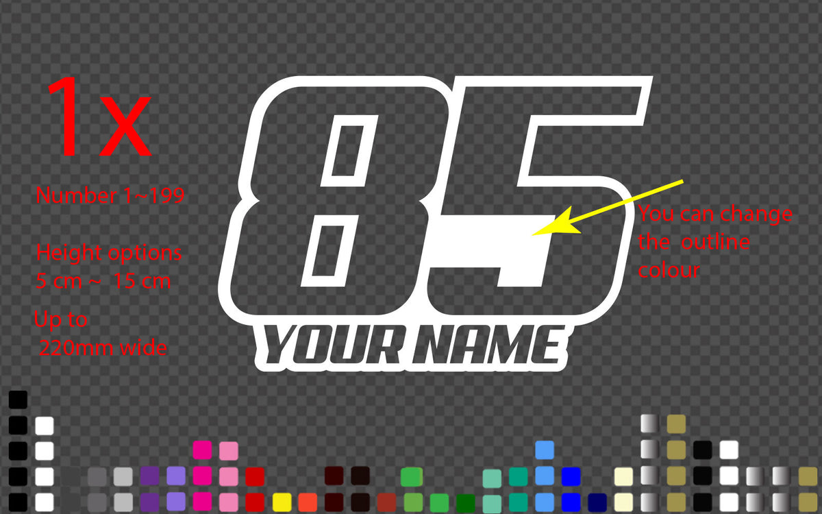 Custom Race Number Name Decal Sticker Motocross MX Dirt Bike Kart 2-15cm Vinyl — product photo