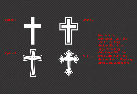 Latin Gothic CROSS Car Decal Christian Sticker 150mm long — shown applied