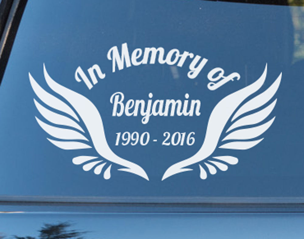 Custom Memorial Car Sticker RIP Decal In Memory of Angel Wings — product photo