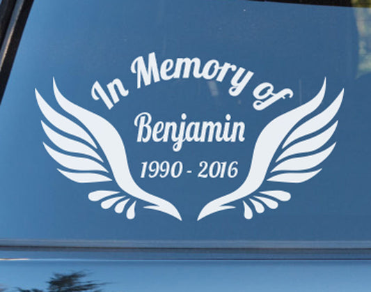Custom Memorial Car Sticker RIP Decal In Memory of Angel Wings — product photo