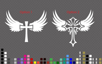 Cross Angel Christian Decal - Religious Winged Cross Sticker for Cars, Bikes — product photo
