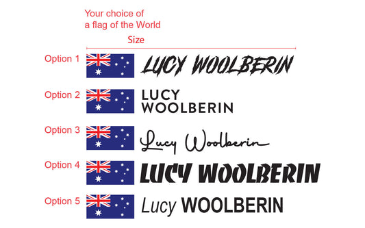 Custom Helmet Name Stickers x2 with Flag Race Rally Car Motorsport Vinyl Decal — shown applied