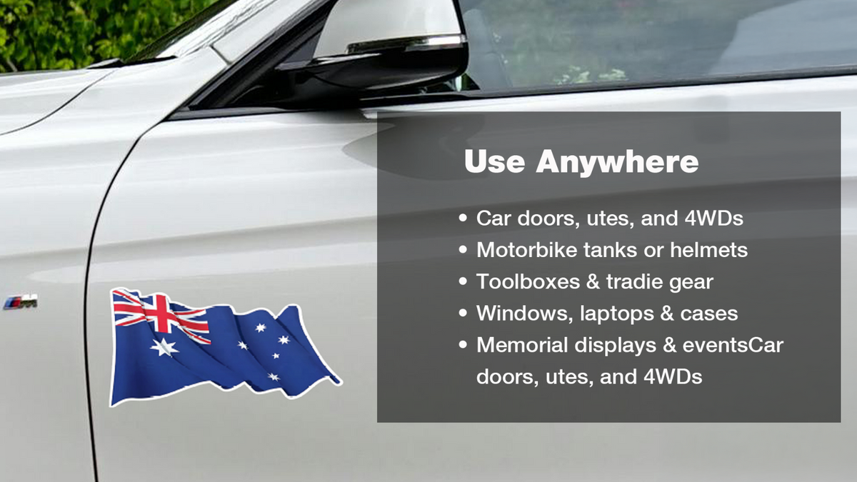 Waving Australian Flag Decal Sticker Car Bonnet Ute — size guide