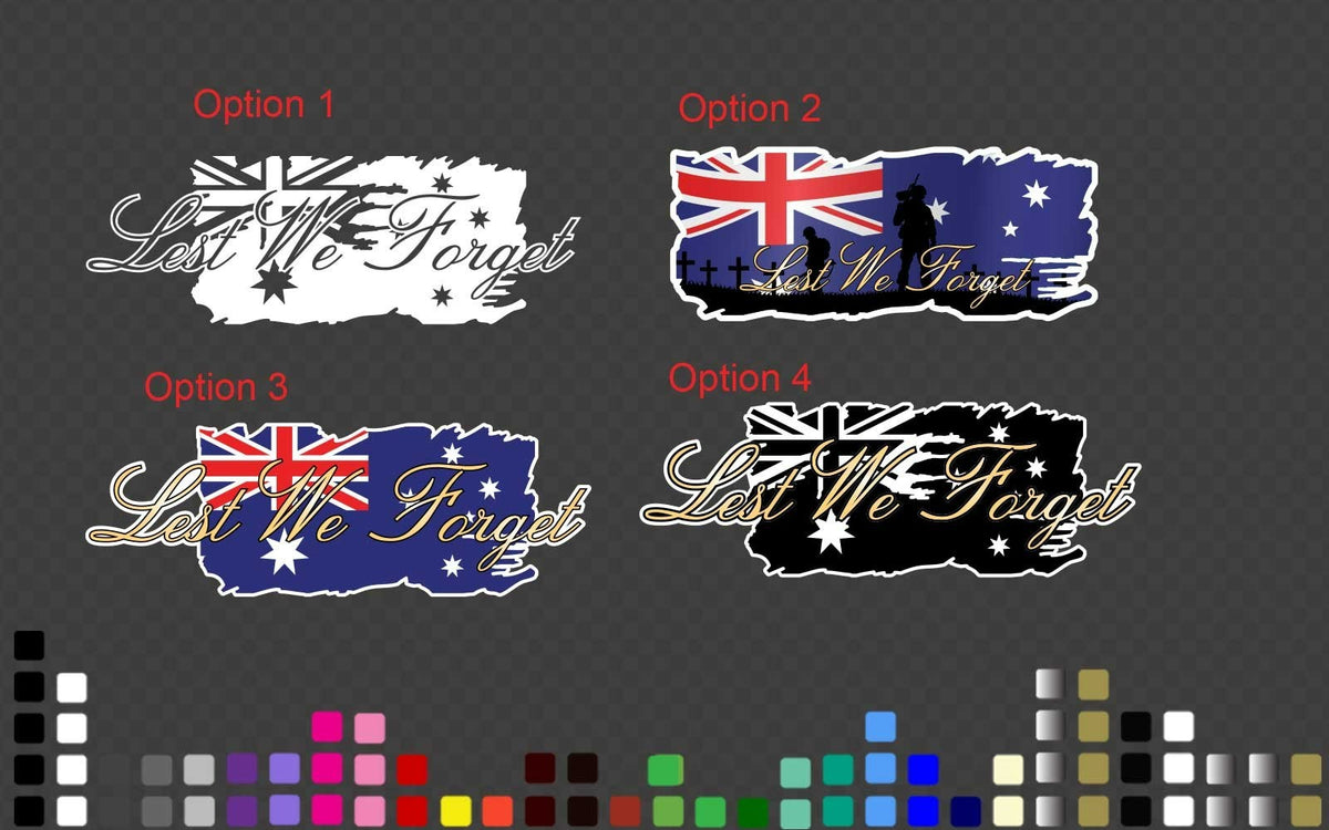 Lest We Forget Distressed Australian Flag ANZAC Decal Sticker Car Caravan Bike — product photo