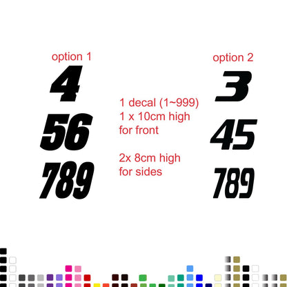 YCF 50 Racing Number Plate Sticker Decal, Set of 3 – Custom Number and Colour