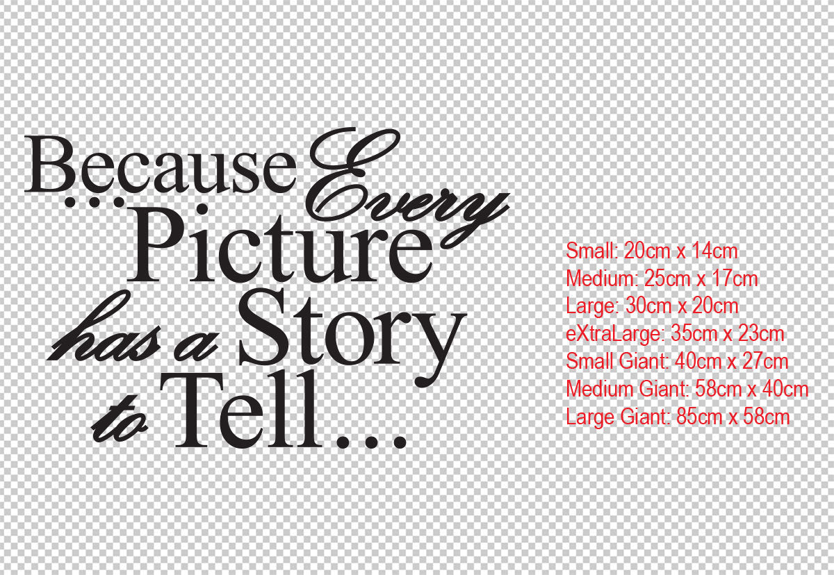 Every Picture Tells a Story Quote Lettering Wall Decal Removable — shown applied
