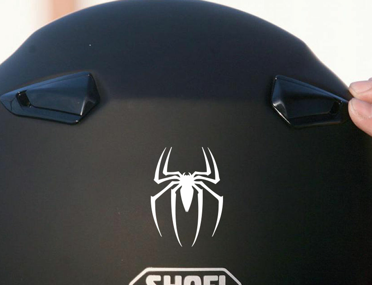 Spiderman logo Spider Sticker Decal Car Bike Motorcycle Helmet Decal — shown applied