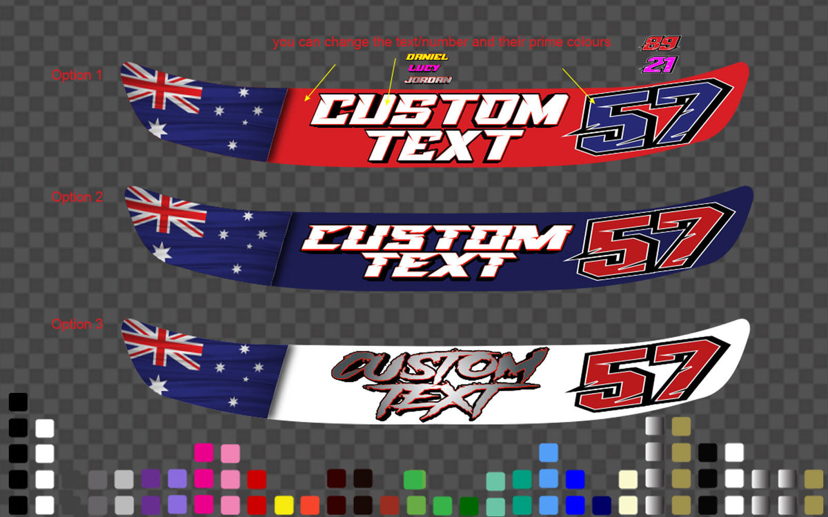2X Custom Helmet Visor Sunstrip Sticker Decal Name Number Australian Flag 300mm by OZ DECO