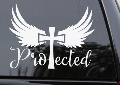 Religious Protected By the Cross Angel Wing Christian Jesus Decal Sticker — product photo