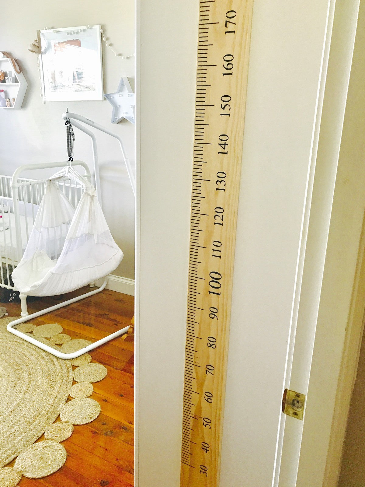 Ruler wall Vinyl decal sticker growth chart DIY wooden vintage height chart — shown applied