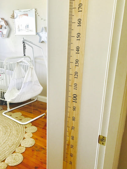 Ruler wall Vinyl decal sticker growth chart DIY wooden vintage height chart — shown applied