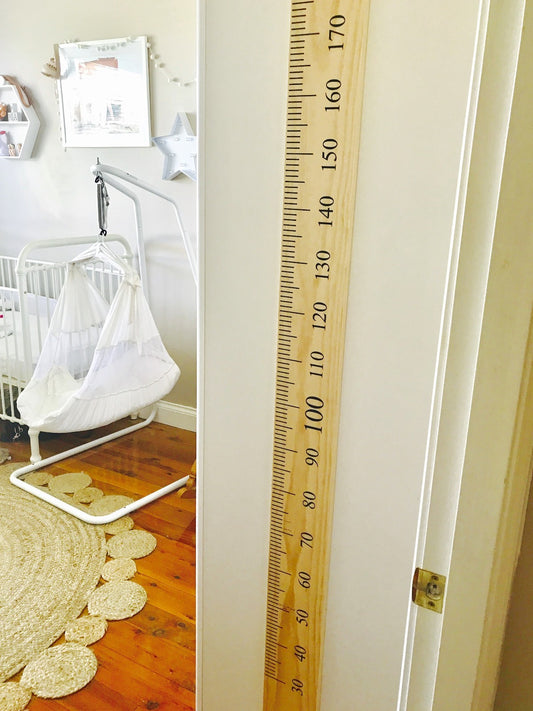 Ruler wall Vinyl decal sticker growth chart DIY wooden vintage height chart — shown applied