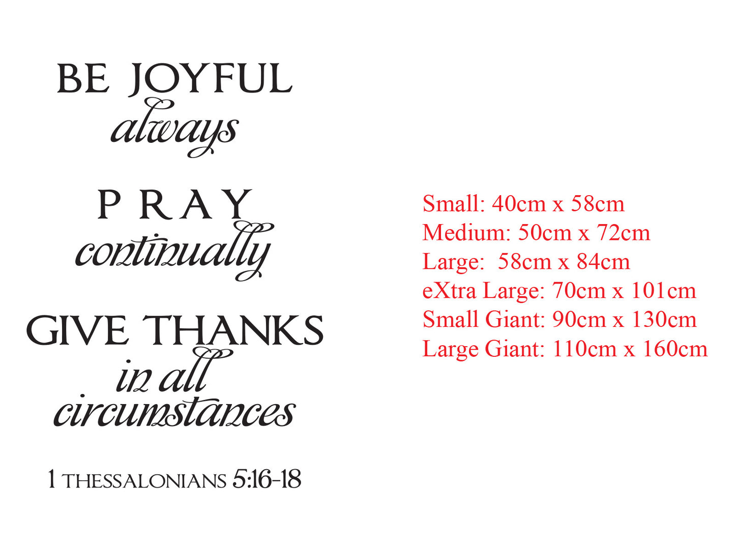 Be Joyful Always Pray Continually Bible Verse Wall Decal — size guide