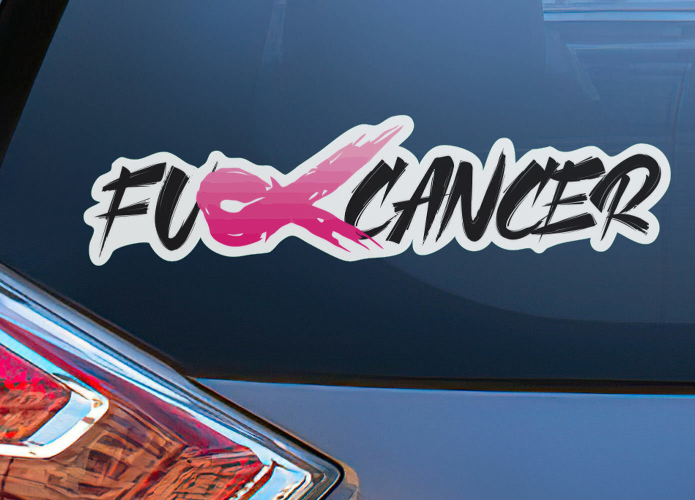 F*ck Breast Cancer Grunge Ribbon Decal - Pink Warrior Sticker for Car Window — product photo