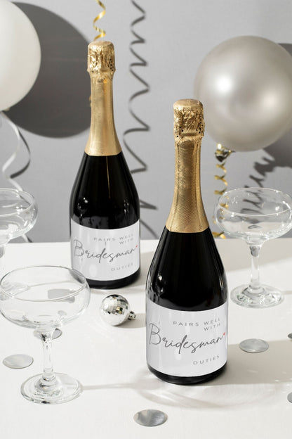 Pairs Well With Bridesmaid Duties Wine Label Wedding Champagne Bottle Sticker — size guide