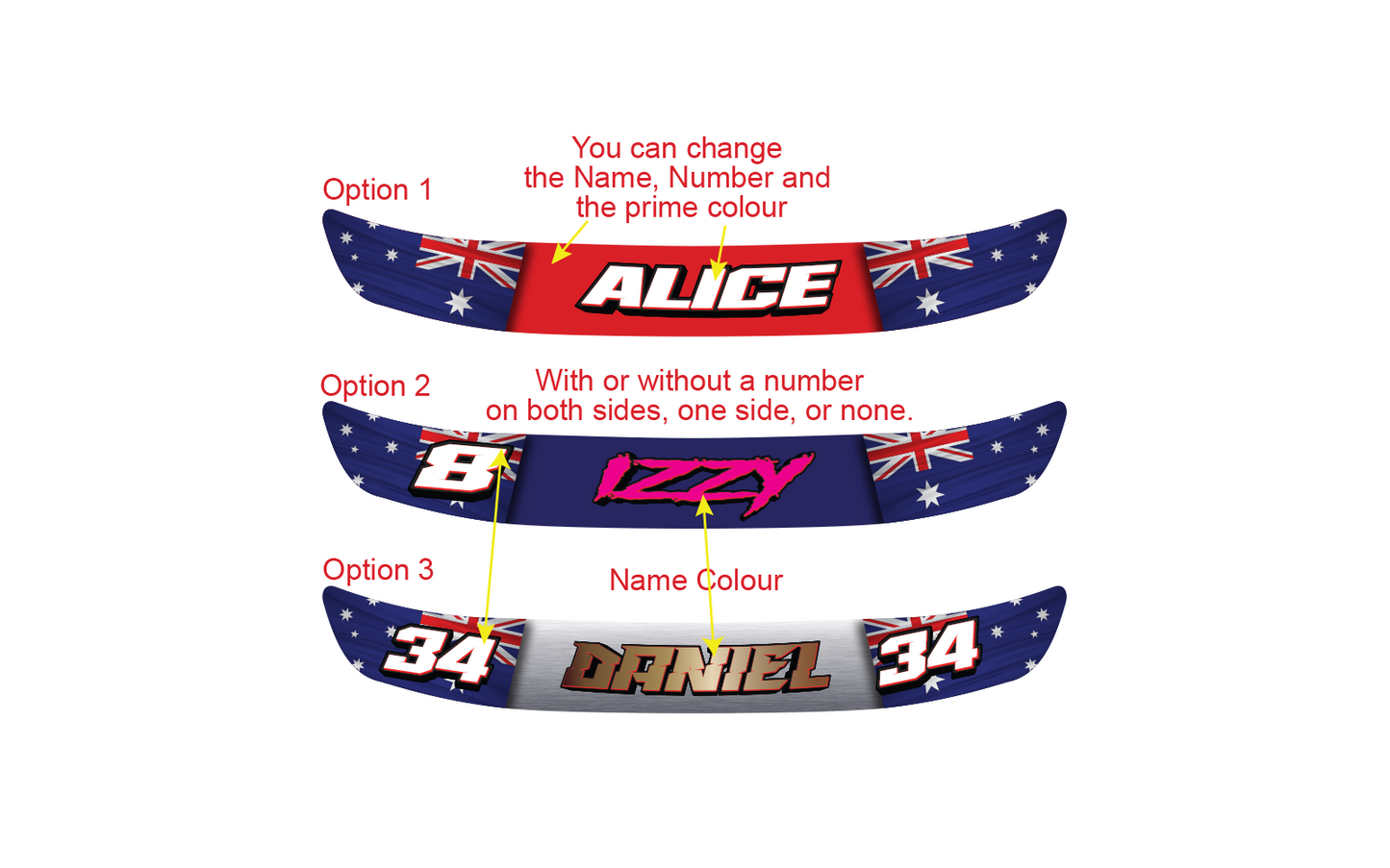 2x Custom Visor Sunstrip Decal Pair Name Number Flag Motorsport — product photo